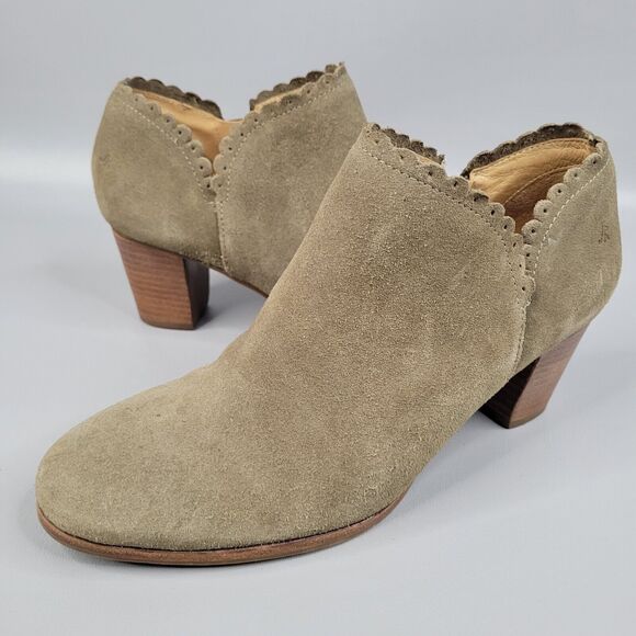 Jack Rogers Size 8 Bootie Marianne Oak Suede Boots Scalloped Side Zip Heel - Picture 1 of 12